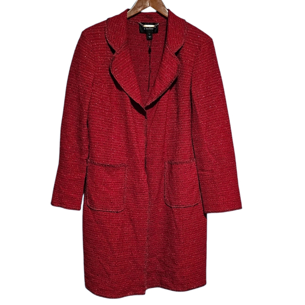 St. John Couture Long Evening Jacket in Red Sparkle Tweed Size 12 - Picture 2 of 4
